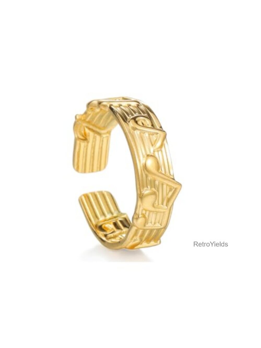 Stainless Steel 14k Gold Plated Musical Note Open Ring Adjustable Statement